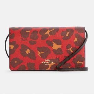 Never Used Coach Anna Foldover Crossbody Clutch in Hot Poppy Leopard Print